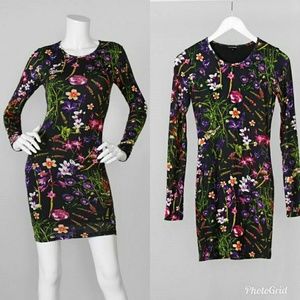 Olivaceous Black Floral Fitted Dress Size Medium